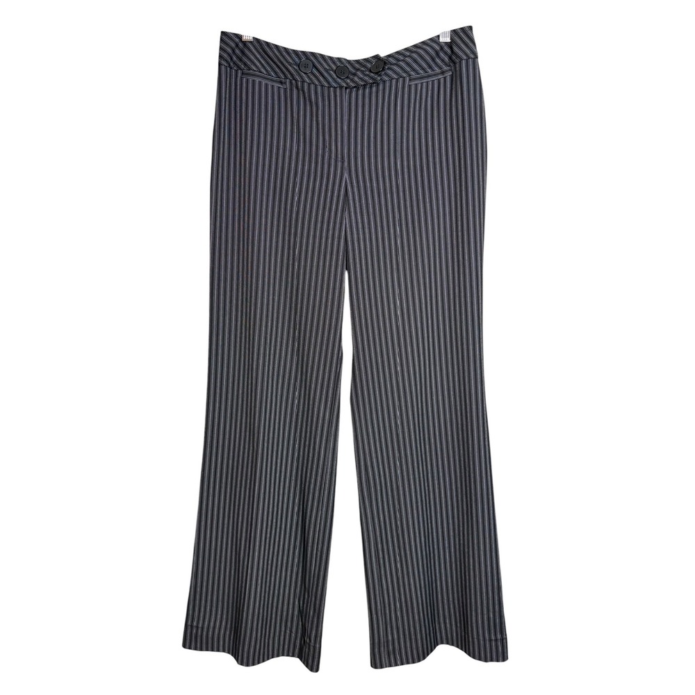 Ann Taylor LOFT Vintage Black Pinstripe Mid-Rise Wide Leg Pants 8 Y2K Trousers